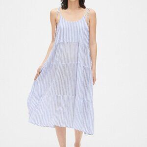 Love Gap Dreamwell Crinkle Stripe Tiered Midi Slightly Sheer Night Dress